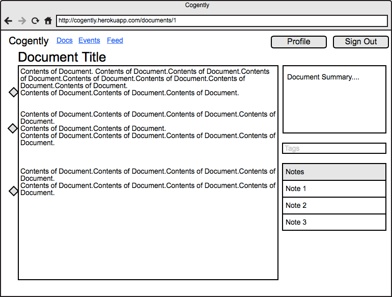 Wireframe of proposed document view.